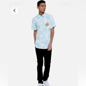 Animal Crossing Aqua Leaf Print Casual Shirt